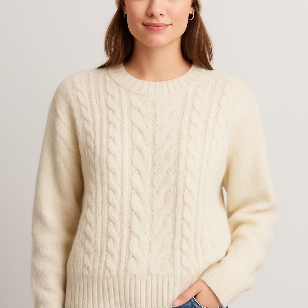 Old Navy Sweater Wild Cable PO Sea Salt Knit Pullover Soft Women Small Winter